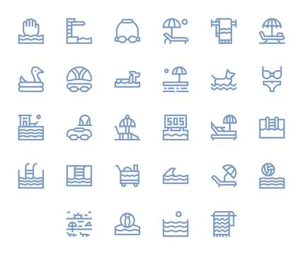 28 Display Perfect 128x128 Vector Icons for Poolside in elegant Bold Line d.. Stock Illustration