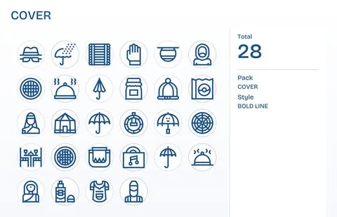 28 Editable Bold Line Vector Icons designed for Cover Interface Stock Illustration