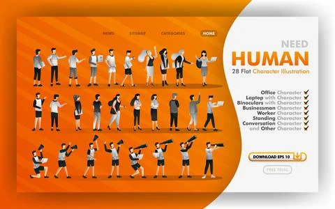 28 flat cartoons for download Vector Web Illustration, collection of flat hum Stock Illustration