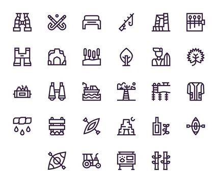 28 Grid Fitted 64x64 Vector Icons for Outdoors in elegant Bold Line design Stock Illustration