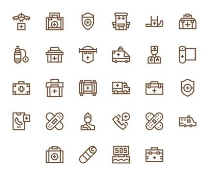 28 Grid Fitted Bold Line Vector Icons from Firstaid Collection イラスト素材