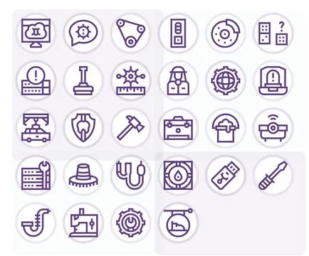 28 Grid Fitted Bold Line Vector Icons designed for Maintenance Interface Stock Illustration