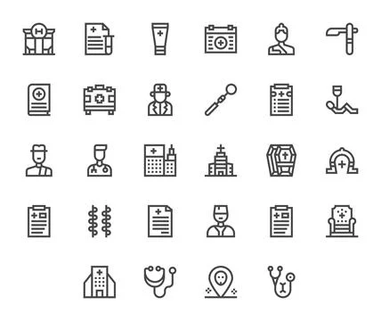 28 Grid Fitted Bold Line Vector Icons designed for Physician Interface Stock Illustration
