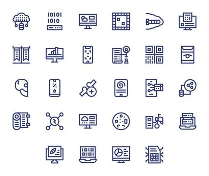 28 Grid Fitted Bold Line Vector Icons from Digital Data Collection 스톡 일러스트