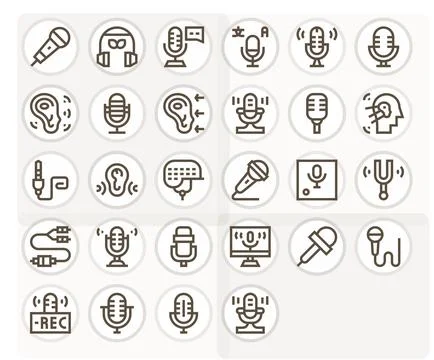 28 Grid Fitted Bold Line Vector Icons from Audio Input Collection Illustrazione stock