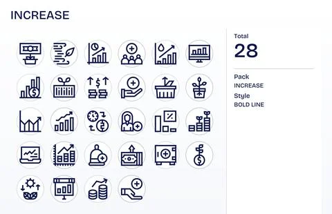28 Grid Fitted Bold Line Vector Icons from Increase Collection Stock Illustration
