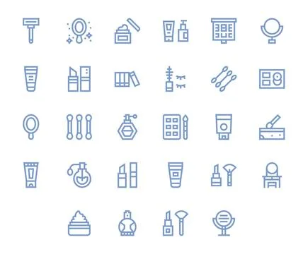 28 Grid Fitted Vector Icons themed around Makeup in 64x64 Bold Line format 库存插图