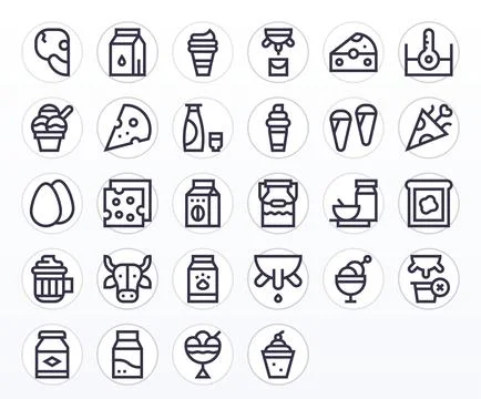28 High Resolution Bold Line Vector Icons optimized for Dairy Detail Enhanc.. Stock Illustration