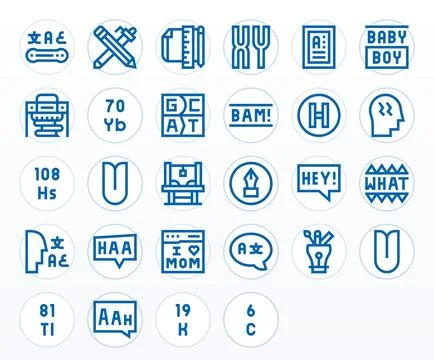28 High Resolution Bold Line Vector Icons optimized for Typography Editable.. Stock Illustration