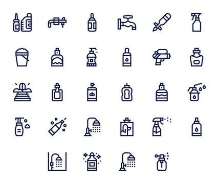 28 High Resolution Bold Line Pixel Aligned Vector Icons for Spray Projects Stock Illustration