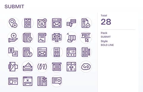 28 High Resolution Bold Line Pixel Optimized Vector Icons for Submit Projects Stock Illustration