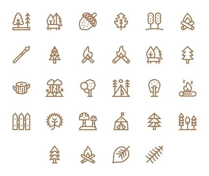 28 High Resolution Editable Vector Icons for Woodland in Bold Line Theme Stock Illustration