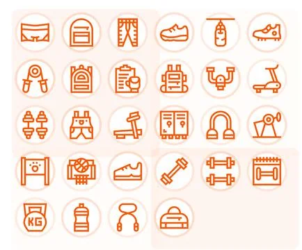28 High Resolution Vector Icons for Gym with PIXEL Perfect Bold Line clarity Stock Illustration