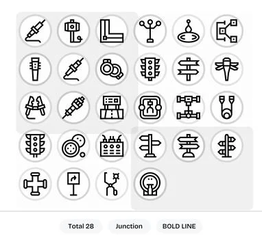 28 Junction Pixel Aligned Vector Icons in 128x128 Bold Line Aesthetic Stock Illustration
