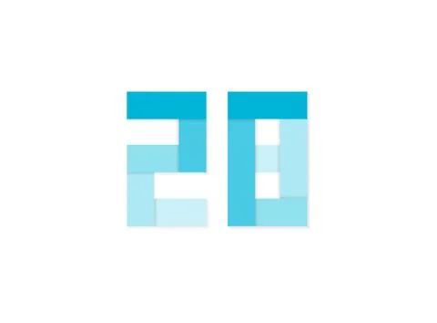 28 number, vector logo, paper cut desing font made of blue color tones .Isola Illustrazione stock