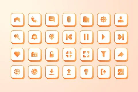 28 Orange Gradient 3D Square UI Icon Set for Web and Mobile Apps - Minimali.. イラスト素材