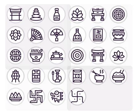 28 Oriental Editable Vector Icons in 64x64 Bold Line Aesthetic Stock Illustration