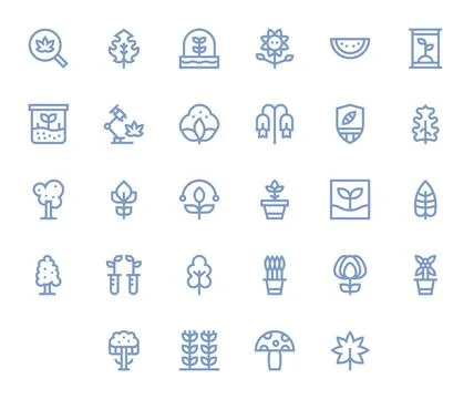 28 Pixel Aligned Bold Line Vector Icons designed for Botany Interface Stock Illustration