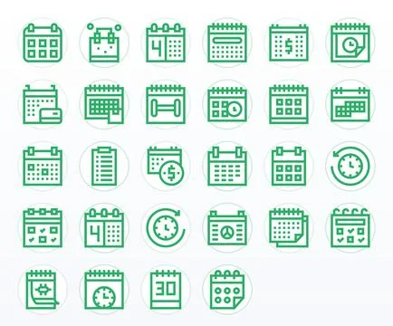 28 Pixel Aligned Bold Line Vector Icons designed for Yearly Interface Stock Illustration