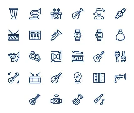 28 Pixel Aligned Bold Line Vector Icons designed for Band Interface Illustrazione stock