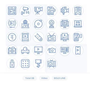 28 Pixel Aligned Bold Line Vector Icons from Video Collection Stock Illustration