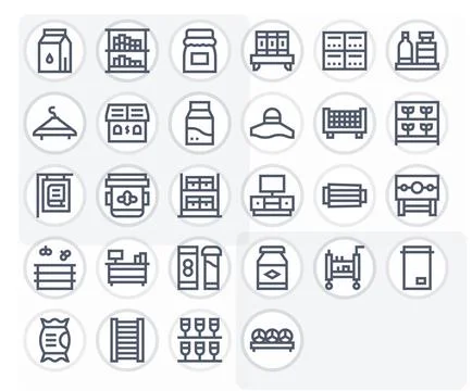 28 Pixel Aligned Retina Ready Vector Icons for Shelf in elegant Bold Line d.. Stock Illustration