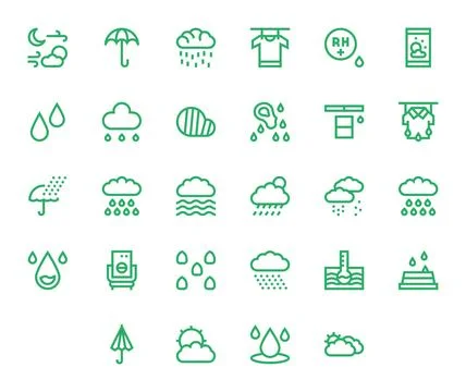 28 Pixel Optimized 128x128 Vector Icons for Humidity in elegant Bold Line d.. 库存插图