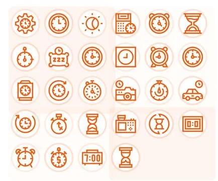 28 Pixel Optimized 256x256 Vector Icons for Timer in elegant Bold Line design Stock Illustration