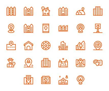 28 Pixel Optimized Bold Line Vector Icons designed for Neighborhood Interface 库存插图