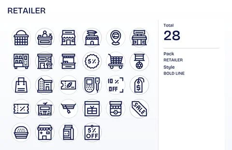 28 Pixel Optimized Bold Line Vector Icons from Retailer Collection Stock Illustration