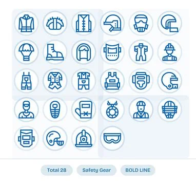 28 Pixel Optimized Vector Icons themed around Safety Gear in 256x256 Bold L.. Stock Illustration