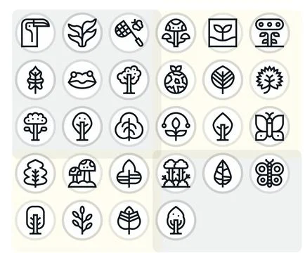 28 PIXEL Perfect Bold Line Vector Icons designed for Biodiversity Interface Stock Illustration