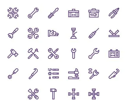28 PIXEL Perfect Bold Line Vector Icons from Wrench Collection Stock Illustration