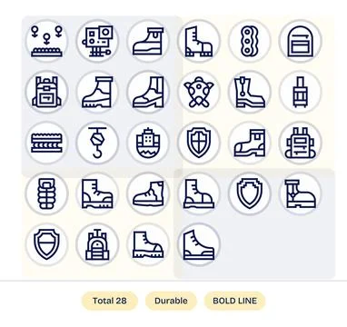28 PIXEL Perfect Bold Line Vector Icons designed for Durable Interface Stock Illustration