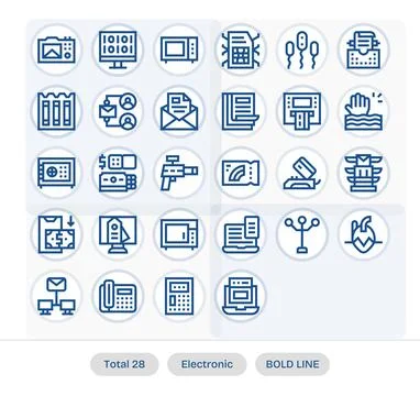 28 PIXEL Perfect Bold Line Vector Icons designed for Electronic Interface Stock Illustration