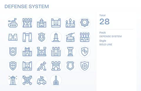28 PIXEL Perfect Bold Line Vector Icons designed for Defense System Interface Stock Illustration