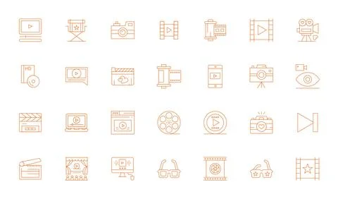 28 PIXEL Perfect Thin Line Vector Icons designed for Film Interface Stock Illustration