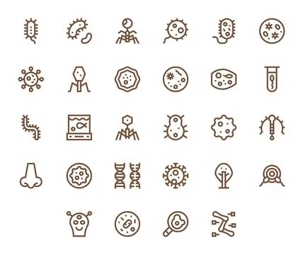 28 Retina Ready Vector Icons for Organism in Display Perfect Bold Line Format Stock Illustration