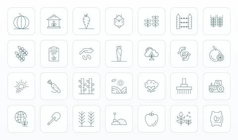 28 Thin Line Editable Vector Icons crafted for Farming 256x256 applications Stock Illustration