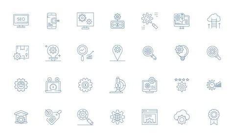 28 Thin Line Pixel Optimized Vector Icons tailored for Optimization High Re.. 스톡 일러스트