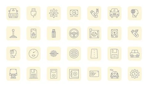 28 Thin Outline Editable Designs for Drive 256x256 Vector Icons Stock Illustration