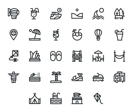 28 Vacation Display Perfect Vector Icons in Retina Ready Bold Line Aesthetic Stock Illustration