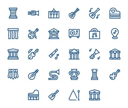 28 Vector Icons for Classical optimized in Grid Fitted 128x128 Bold Line re.. Stock Illustration
