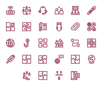 28 Vector Icons for Connect featuring 128x128 Grid Fitted Bold Line Graphics Stock Illustration