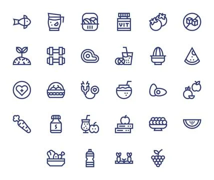 28 Vector Icons for Healthy featuring 128x128 Display Perfect Bold Line Gra.. Illustrazione stock