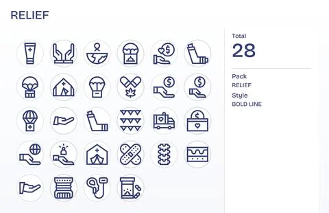 28 Vector Icons inspired by Relief in Pixel Optimized 128x128 Bold Line quali Stock Illustration