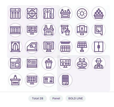 28 Vector Icons for Panel featuring 128x128 Detail Enhanced Bold Line Graphic Stock Illustration
