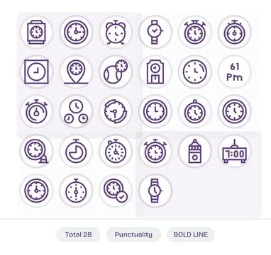 28 Vector Icons for Punctuality optimized in Display Perfect 256x256 Bold L.. 스톡 일러스트