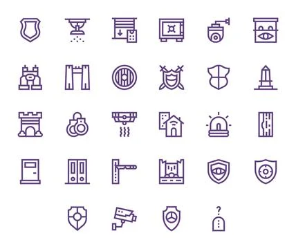 28 Vector Icons for Security System optimized in Grid Fitted 64x64 Bold Lin.. Ilustración de archivo