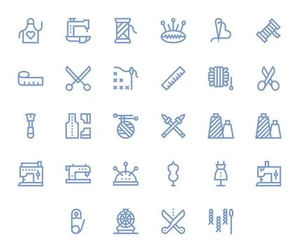 28 Vector Icons for Sewing featuring 64x64 PIXEL Perfect Bold Line Graphics Illustrazione stock